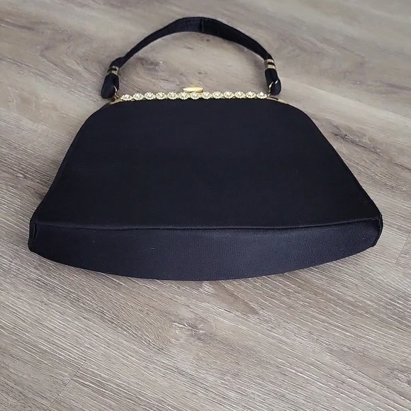 Vintage Black Clutch with Rhinestone trim - Picture 11 of 13